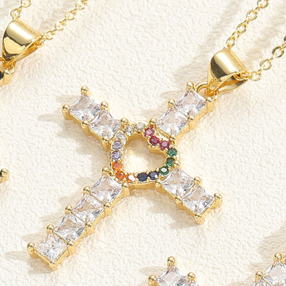 Elegant Vintage Style Simple Style Cross Copper Plating Inlay Zircon 14k Gold Plated Pendant Necklace