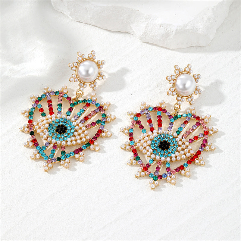 1 Pair Classical Vintage Style Exaggerated Devil's Eye Plating Inlay Alloy Pearl Zircon Drop Earrings