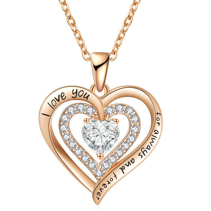 Basic Simple Style Heart Shape Sterling Silver Plating Inlay Zircon Rose Gold Plated Pendant Necklace