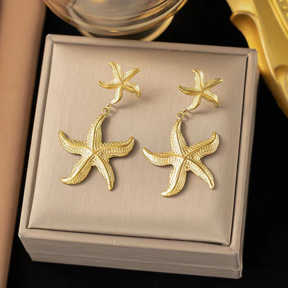 1 Pair Vintage Style Circle Starfish Plating Stainless Steel Hoop Earrings