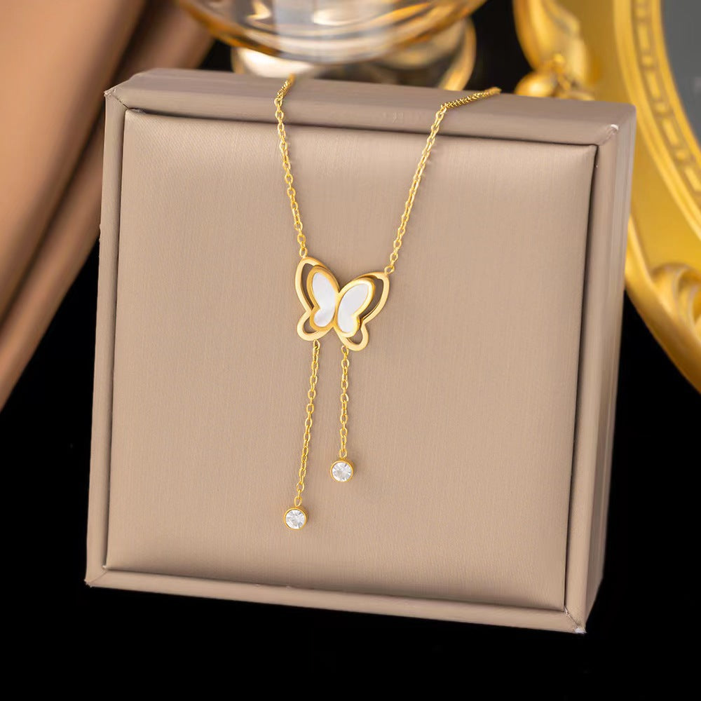 Wholesale Vintage Style Butterfly Titanium Steel Plating 18k Gold Plated Pendant Necklace