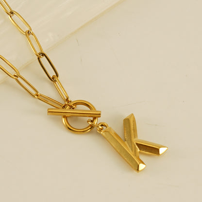 Fashion Letter Titanium Steel Pendant Necklace Polishing Gold Plated Stainless Steel Necklaces