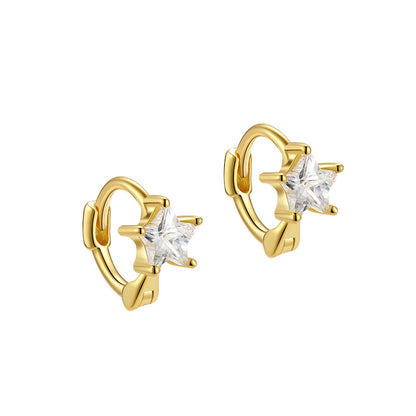 1 Pair Simple Style Star Plating Inlay Sterling Silver Zircon Hoop Earrings