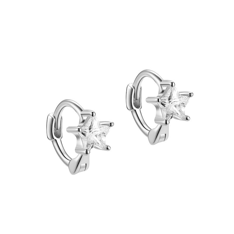 1 Pair Simple Style Star Plating Inlay Sterling Silver Zircon Hoop Earrings