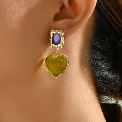 1 Pair Vacation Simple Style Classic Style Heart Shape Inlay Alloy Gem Drop Earrings