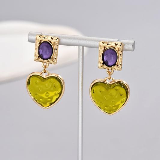 1 Pair Vacation Simple Style Classic Style Heart Shape Inlay Alloy Gem Drop Earrings