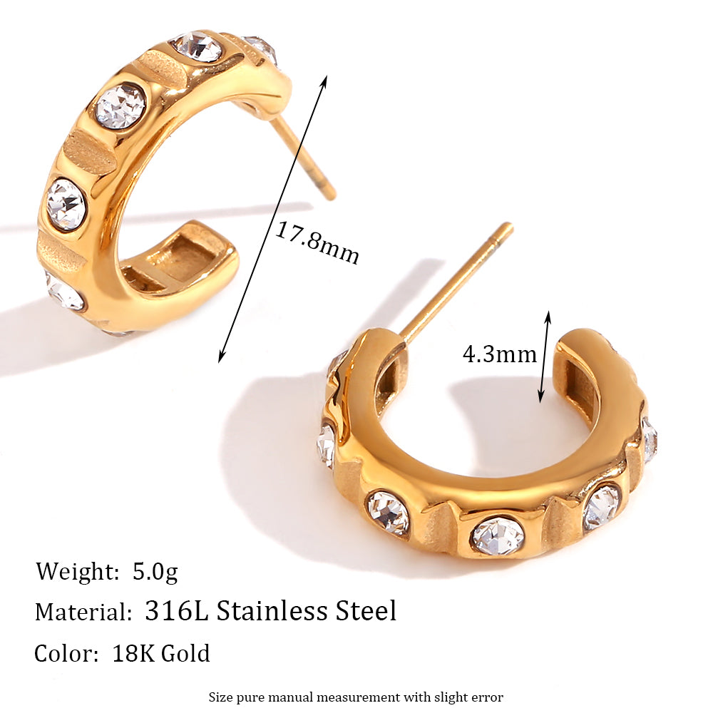 1 Pair Vintage Style Simple Style Classic Style Geometric Snake Plating Inlay Stainless Steel Rhinestones 18k Gold Plated Earrings