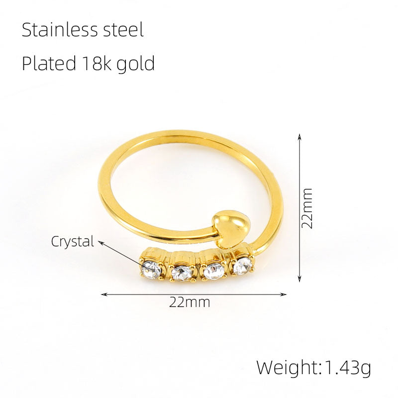 Elegant Heart Shape Stainless Steel Titanium Steel Plating Inlay Zircon 18k Gold Plated Open Rings