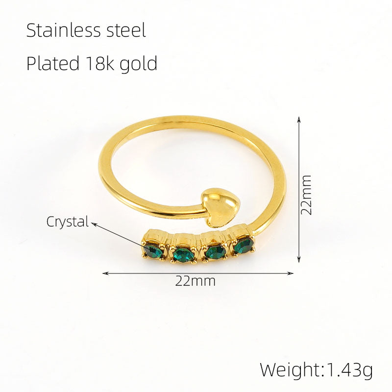 Elegant Heart Shape Stainless Steel Titanium Steel Plating Inlay Zircon 18k Gold Plated Open Rings