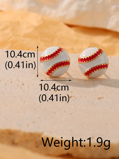 1 Pair Simple Style Sports Basketball Football Painted Epoxy Plating Alloy 14k Gold Plated Ear Studs