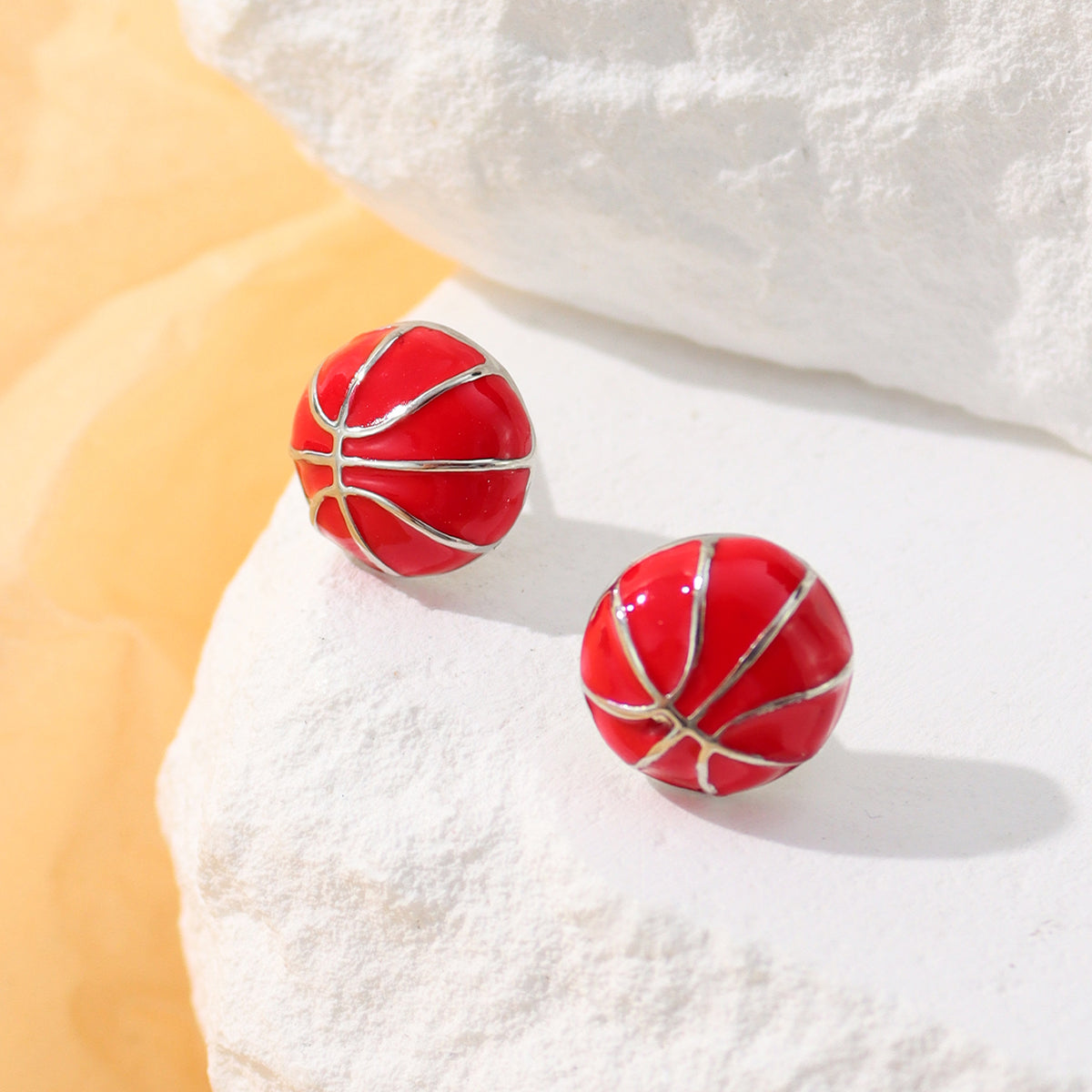 1 Pair Simple Style Sports Basketball Football Painted Epoxy Plating Alloy 14k Gold Plated Ear Studs