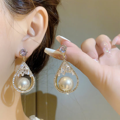 1 Pair Sweet Simple Style Water Droplets Plating Inlay Copper Alloy Artificial Rhinestones Zircon 18k Gold Plated Drop Earrings