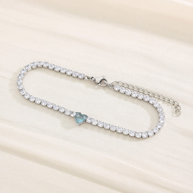 Simple Style Classic Style Heart Shape Titanium Steel Inlay Zircon Tennis Bracelet