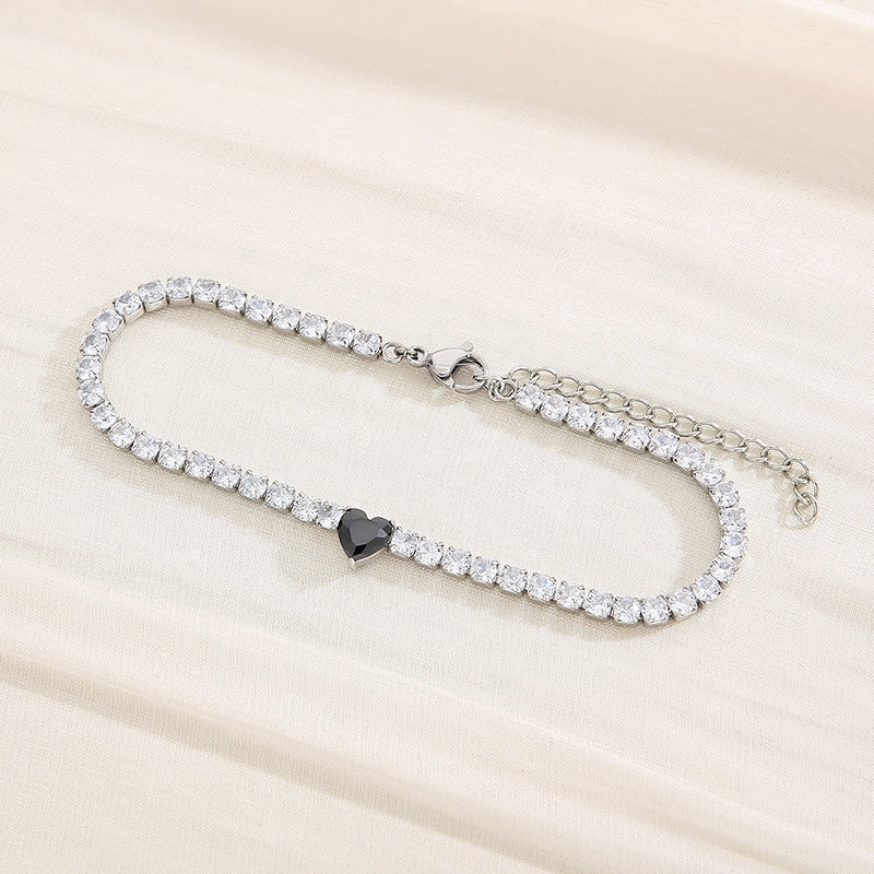 Simple Style Classic Style Heart Shape Titanium Steel Inlay Zircon Tennis Bracelet