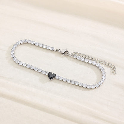 Simple Style Classic Style Heart Shape Titanium Steel Inlay Zircon Tennis Bracelet