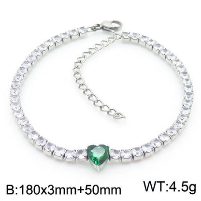 Basic Heart Shape Titanium Steel Inlay Zircon Tennis Bracelet