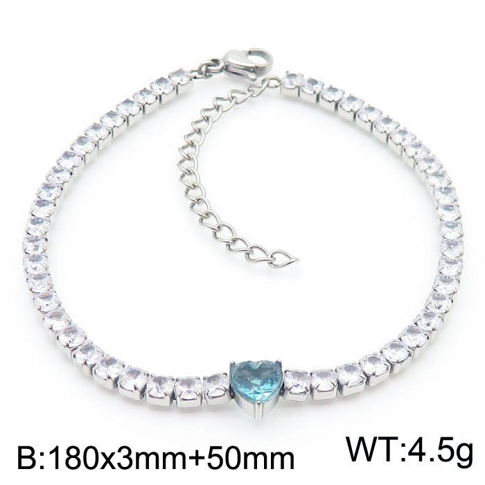 Basic Heart Shape Titanium Steel Inlay Zircon Tennis Bracelet