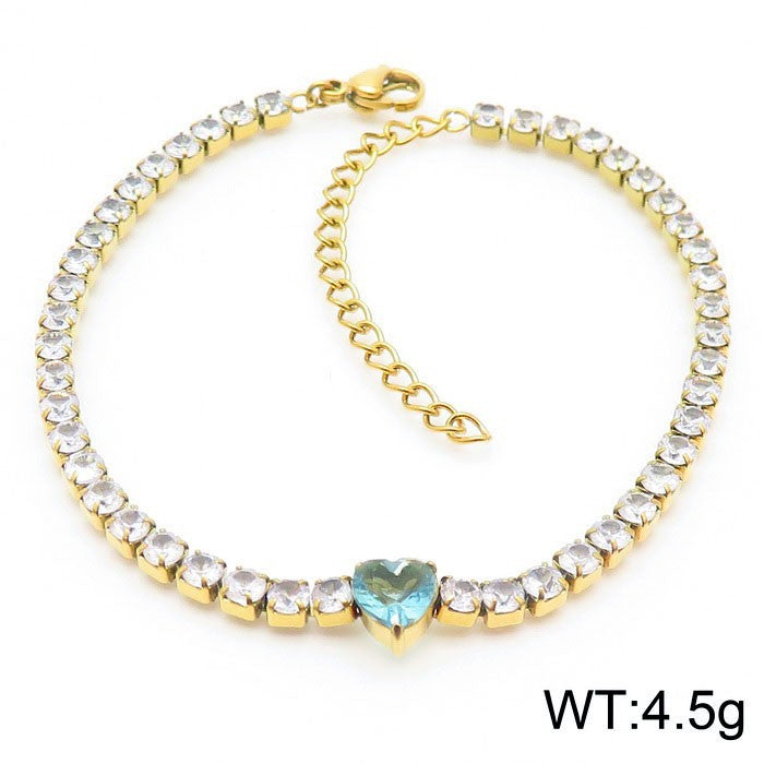 Basic Heart Shape Titanium Steel Inlay Zircon Tennis Bracelet