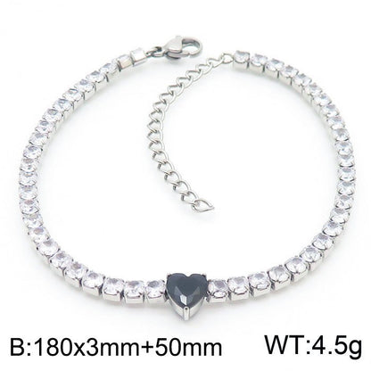 Basic Heart Shape Titanium Steel Inlay Zircon Tennis Bracelet