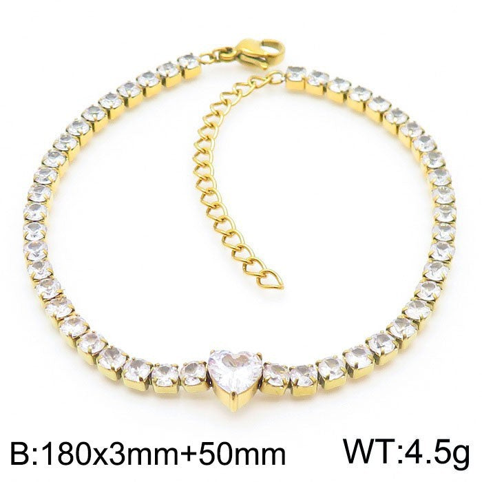 Basic Heart Shape Titanium Steel Inlay Zircon Tennis Bracelet