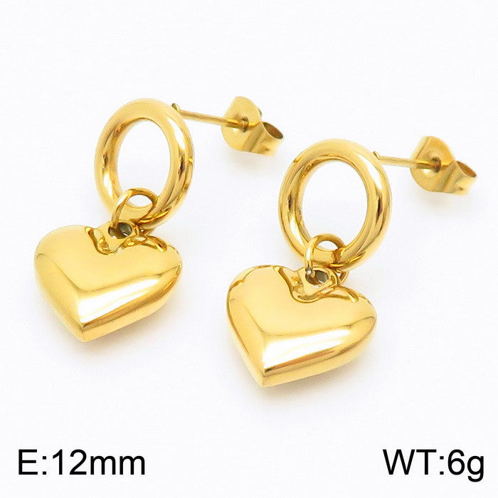 Basic Heart Shape Titanium Steel Plating Gold Plated Earrings Necklace