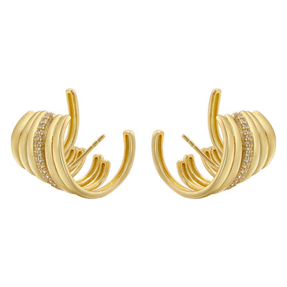 1 Pair Ig Style C Shape Layered Plating Inlay Copper Zircon 18k Gold Plated Ear Studs