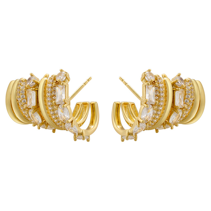 1 Pair Ig Style C Shape Layered Plating Inlay Copper Zircon 18k Gold Plated Ear Studs