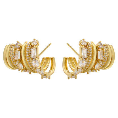 1 Pair Ig Style C Shape Layered Plating Inlay Copper Zircon 18k Gold Plated Ear Studs