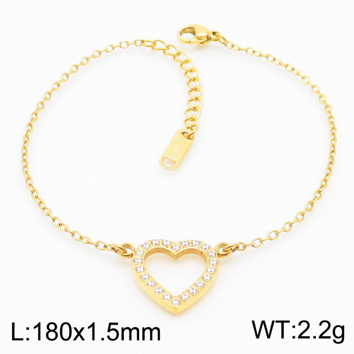 Simple Style Classic Style Heart Shape Stainless Steel Inlay Zircon Bracelets