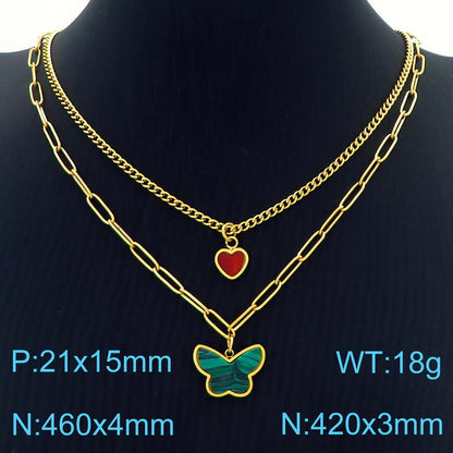 Wholesale Lady Streetwear Heart Shape Butterfly Titanium Steel Plating Layered Necklaces