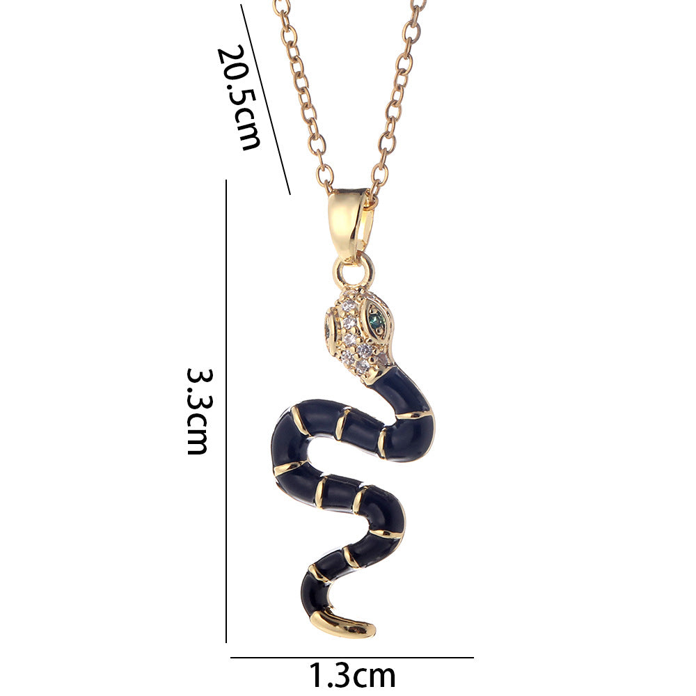 Vintage Style Snake Copper Plating Inlay Zircon Gold Plated Pendant Necklace