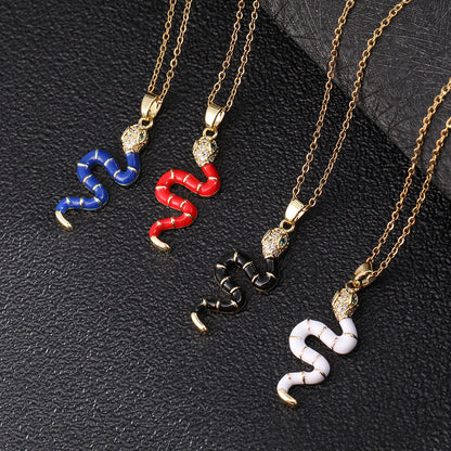 Vintage Style Snake Copper Plating Inlay Zircon Gold Plated Pendant Necklace