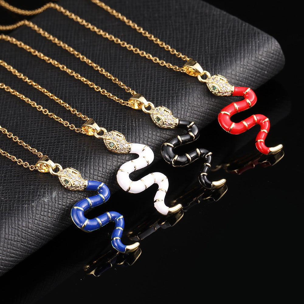 Vintage Style Snake Copper Plating Inlay Zircon Gold Plated Pendant Necklace