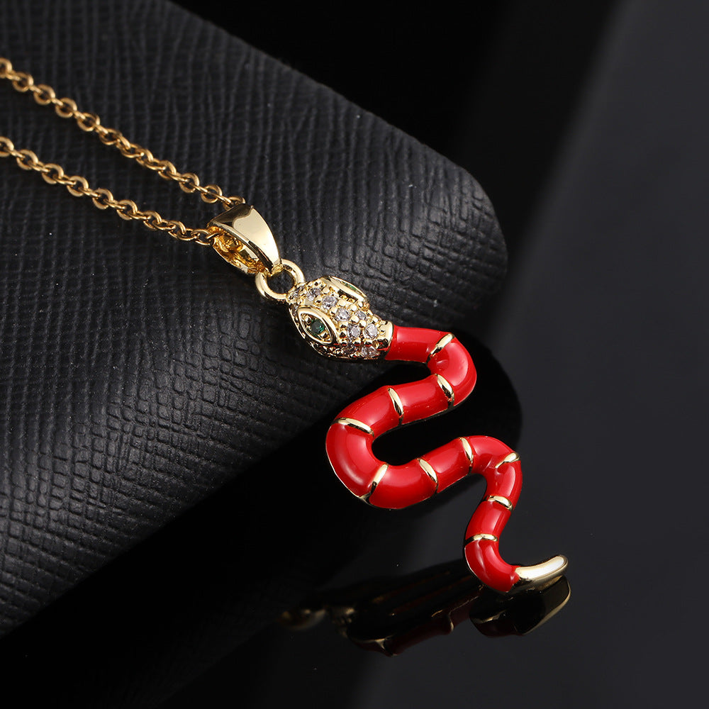 Vintage Style Snake Copper Plating Inlay Zircon Gold Plated Pendant Necklace