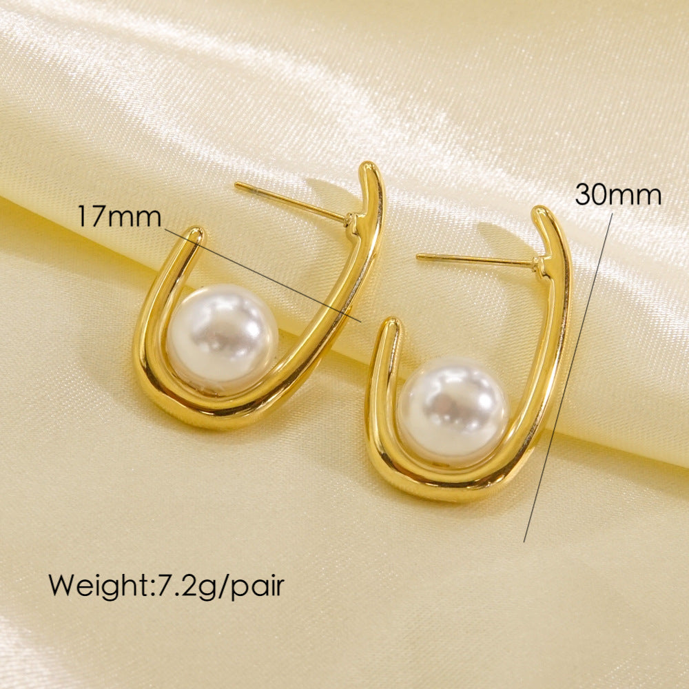 1 Pair Simple Style Geometric Solid Color Plating Stainless Steel Shell Pearls Ear Clip