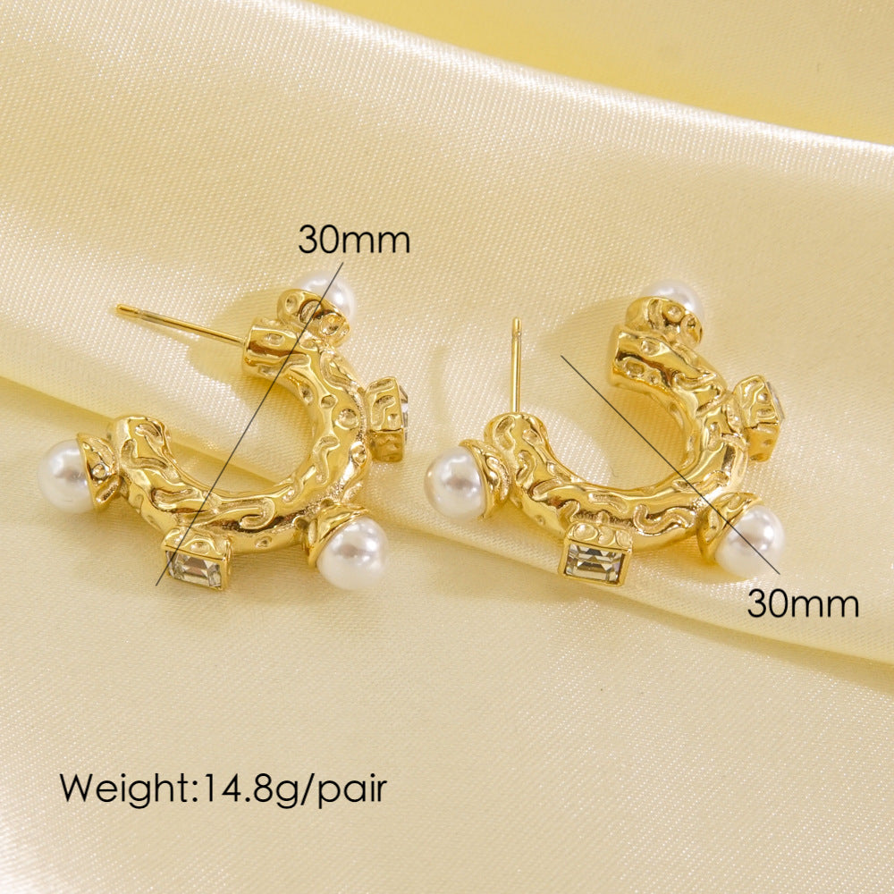 1 Pair Simple Style Geometric Solid Color Plating Stainless Steel Shell Pearls Ear Clip