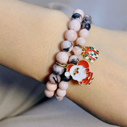 Cute Christmas Streetwear Christmas Tree Santa Claus Elk Natural Stone Bracelets In Bulk