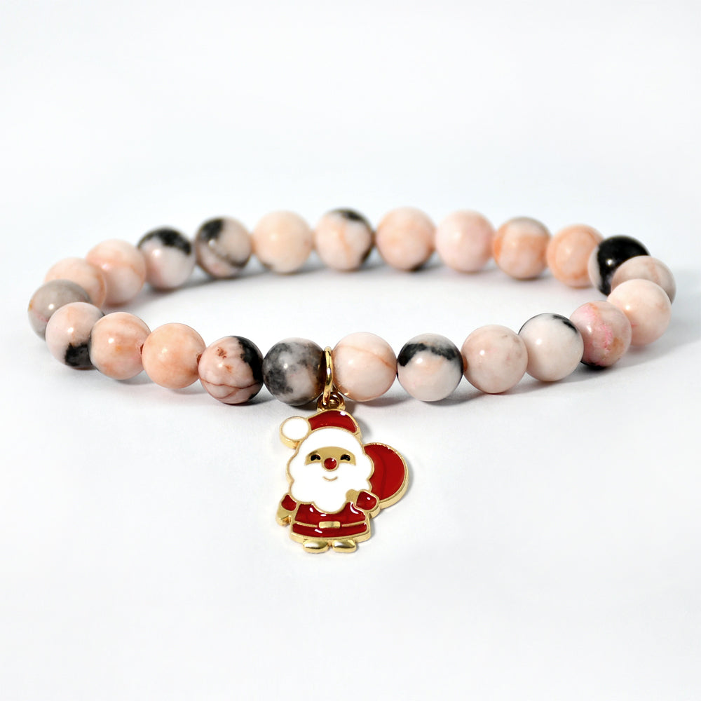 Cute Christmas Streetwear Christmas Tree Santa Claus Elk Natural Stone Bracelets In Bulk