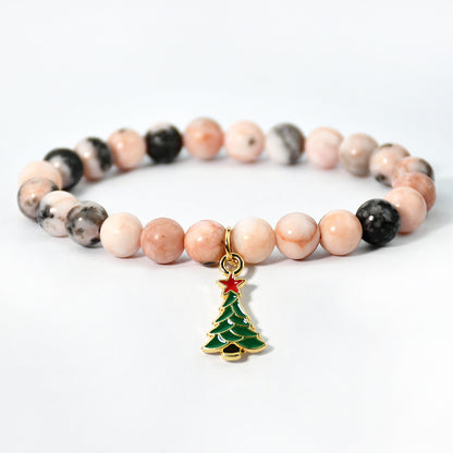 Cute Christmas Streetwear Christmas Tree Santa Claus Elk Natural Stone Bracelets In Bulk