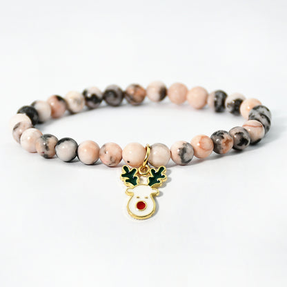 Cute Christmas Streetwear Christmas Tree Santa Claus Elk Natural Stone Bracelets In Bulk