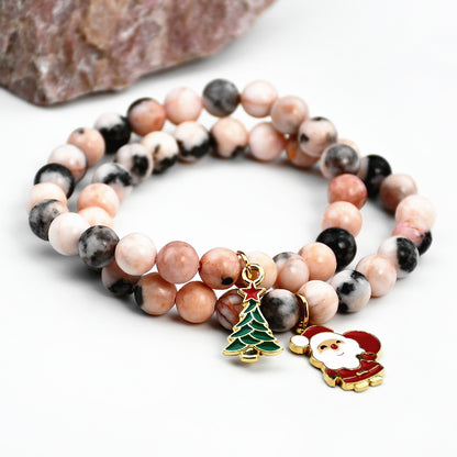 Cute Christmas Streetwear Christmas Tree Santa Claus Elk Natural Stone Bracelets In Bulk