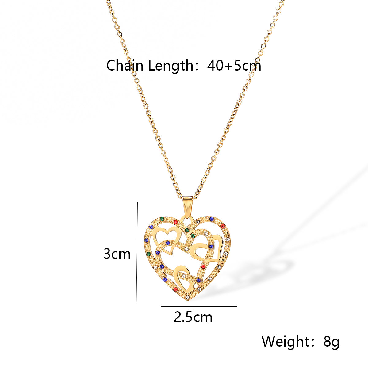 Wholesale Simple Style Heart Shape Titanium Steel Plating Inlay 18k Gold Plated Zircon Pendant Necklace