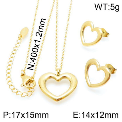 Basic Heart Shape Stainless Steel Titanium Steel Plating Jewelry Set