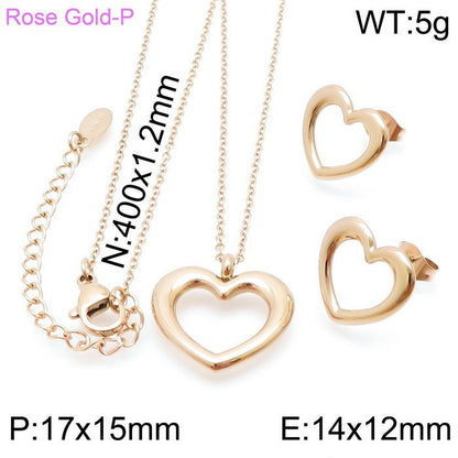 Basic Heart Shape Stainless Steel Titanium Steel Plating Jewelry Set