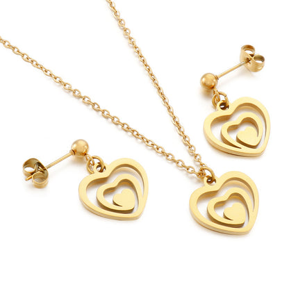 Simple Style Classic Style Heart Shape Stainless Steel Hollow Out Jewelry Set