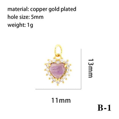 Simple Style Oval Water Droplets Heart Shape Stone Copper Plating Inlay Zircon 18k Gold Plated Charms