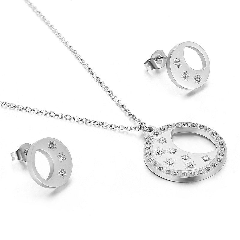 Korean Style Moon Stainless Steel Titanium Steel Earrings Necklace