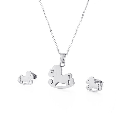 Simple Style Horse Stainless Steel Titanium Steel Plating Inlay Zircon Jewelry Set