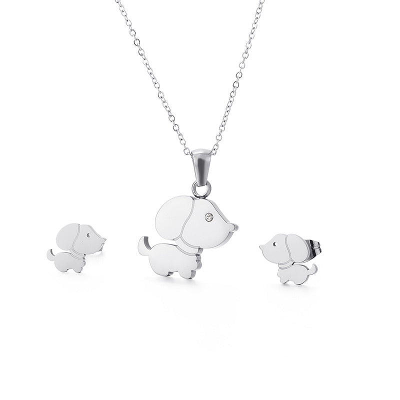 Simple Style Dog Stainless Steel Titanium Steel Plating Inlay Zircon Jewelry Set