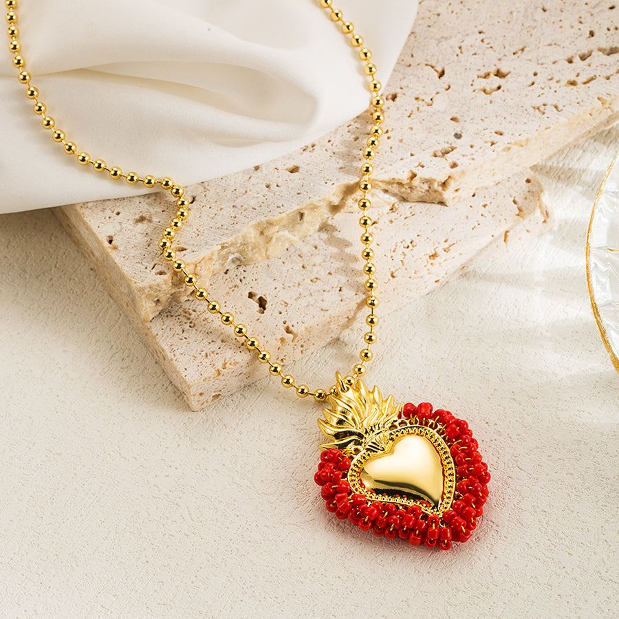 Elegant Vintage Style Simple Style Heart Shape Copper 18k Gold Plated Pendant Necklace In Bulk